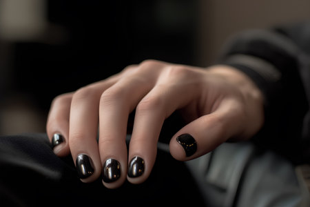 Men hand with manicure covered nails polish art design ai generatedの素材