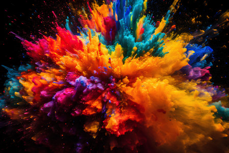 Powerful explosion of neon colorful dust splashの素材