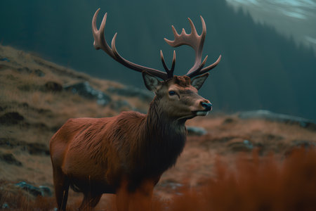 Photo red deer standing in the fieldの素材