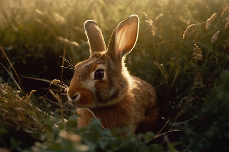 Closeup shot of a cute bunny in a fieldの素材