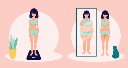 Eating disorder concept anorexia bulimia problem flat person illustrationのイラスト素材