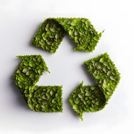 Recycling symbol made of green leaves eco conceptの素材