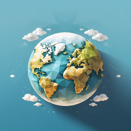 Geometric earth globe with white clouds low polyの素材