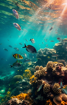 Underwater ocean coral reefs with fishesの素材