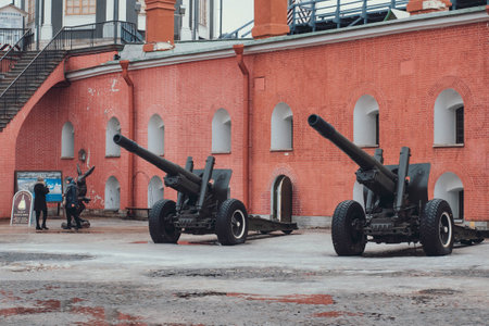 Saint Petersburg, Russia - April 21, 2017: Peter and Paul fortress. The guns of the fortress.のeditorial素材