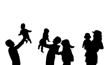 Family Silhouettes Isolated on White Background. Vector Illustrationのイラスト素材