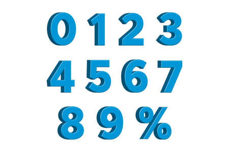 Blue 3D Numbers with Percent Sign Isolated on White Background. Vector Illustrationのイラスト素材
