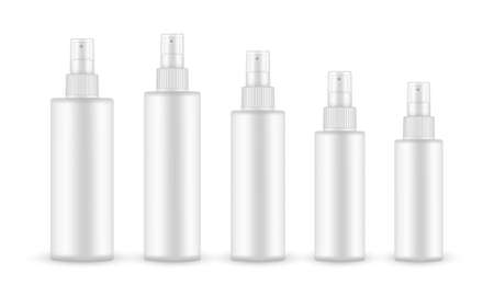 Set of Plastic Spray Bottle Mockup With Transparent Cap, Various Sizes. vector illustrationのイラスト素材