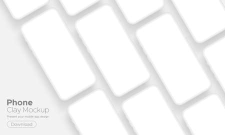 Clay Smartphones Mockups With Blank Screens for Showing App Design. vector illustrationのイラスト素材