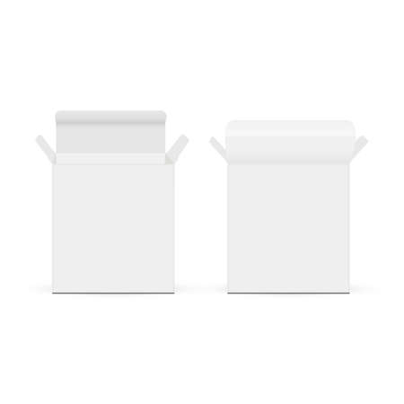 Rectangular Slim Paper Packaging Boxes With Opened Lid, Front and Back View, Isolated on White Background. vector illustrationのイラスト素材