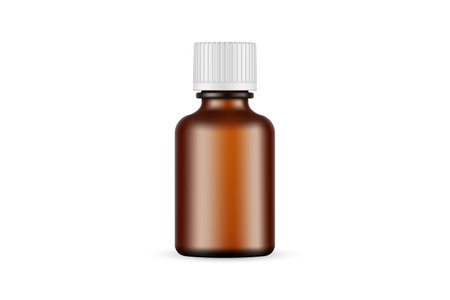 Small Amber Cosmetic Bottle Mock Up With Screw Cap, Isolated on White Background. vector illustrationのイラスト素材