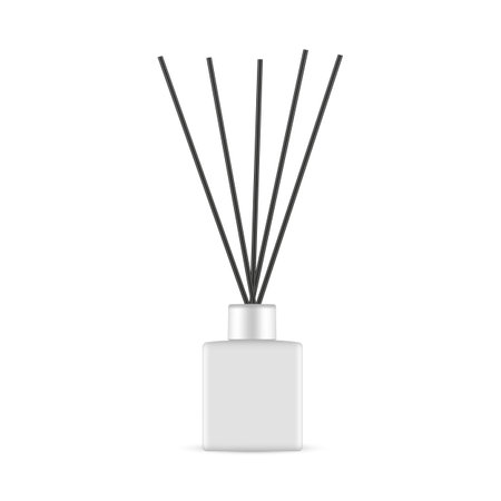 Small Blank Diffuser Bottle With Black Aroma Sticks, Isolated on White Background. vector illustrationのイラスト素材