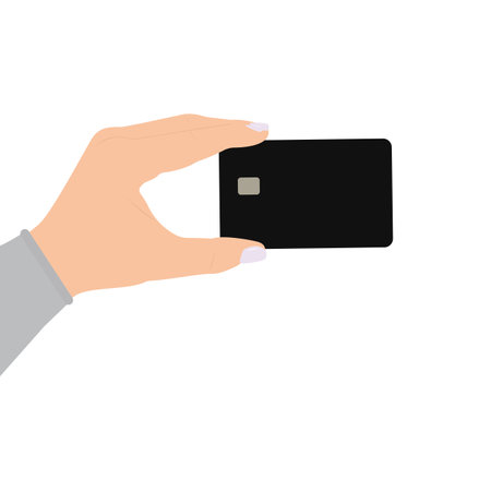 Hand Holding Black Credit Card, Isolated on White background. flat vector illustration