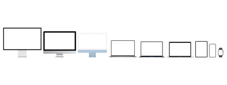 Set of Modern Electronic Devices. Computers, Laptops, Tablets, Phones, Watches. vector illustration