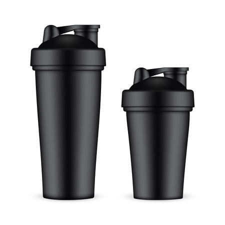 Two Black Shaker Bottle Mockups, Small and Big, Isolated on White Background. vector illustrationのイラスト素材