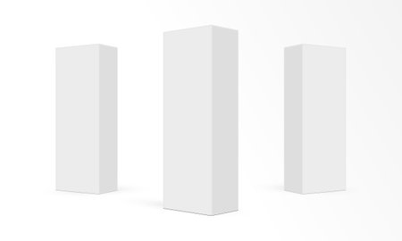 Tall Paper Rectangular Packaging Boxes Mockups Isolated On White Background. Vector Illustrationのイラスト素材