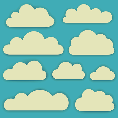 Vector set of clouds, white clouds of different shapes and sizes in a flat style, pop art bubbles of clouds for speachのイラスト素材