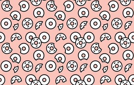 Seamless donuts pattern,
seamless vector print with various donuts, including bitten, abstract decorative background on a theme of food, baking, holiday, partyのイラスト素材