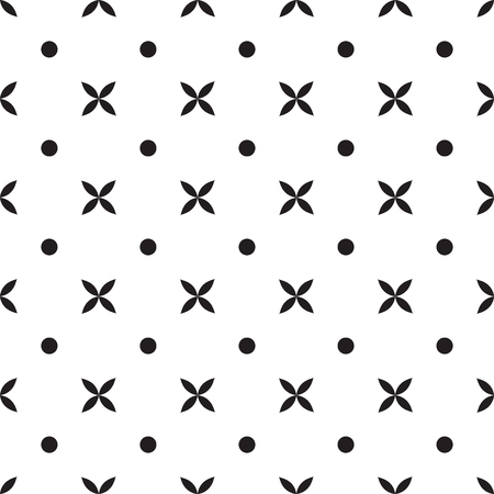 Geometric seamless pattern with dots and leafs, black and white screen print textureのイラスト素材