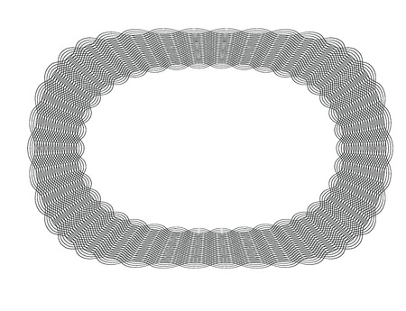 Circle Guilloch in vector, circle border frame, black round lace contour isolated on white background, abstract round frame from thin linesのイラスト素材
