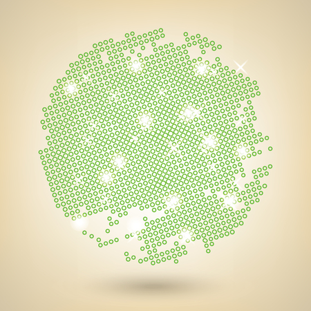 Circle halftone with glitter effect. Green dots distressed  texture on beige backgroundのイラスト素材