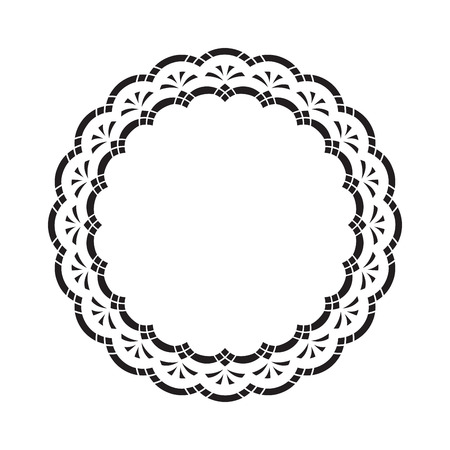 Decorative wreath isolated on white background. Abstract circle sticker. Colorful geometric ornament in black. Geometric, geo pattern. Round border frame. Vector illustrationのイラスト素材