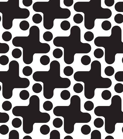 Seamless geometric pattern with dots and whirliging, fabric print, black and white vector illustration.のイラスト素材