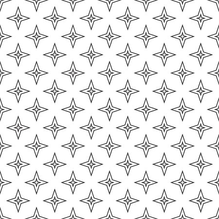 Linear seamless pattern with stars, black and white vector illustrationのイラスト素材