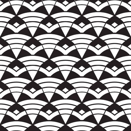 Abstract seamless pattern with waves. Black and white geometric ornament. Seamless overlay texture. Vector illustration.のイラスト素材