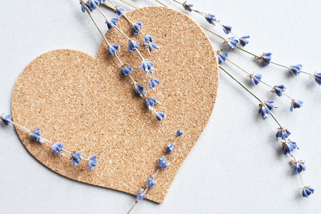 lavender flowers with cork heartの写真素材