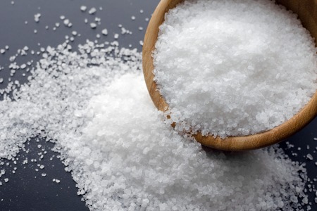 sea salt in wooden bowlの写真素材