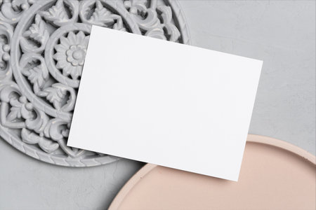 Blank invitation or greeting card mockup, copy space for card design presentation, top viewの写真素材