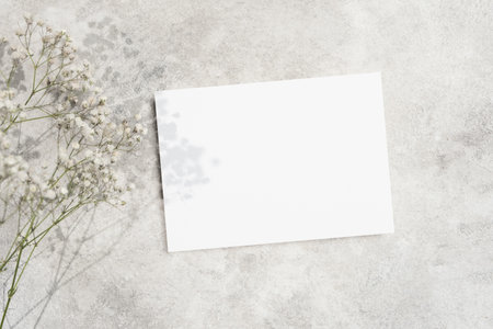 White wedding invitation card mockup with stylish botanical decor, blank paper card mock up with copy space for card designの写真素材