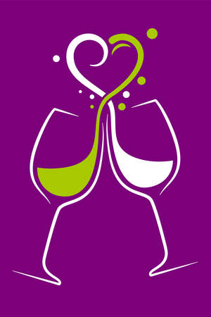 Two glasses with wine in the shape of a heartのイラスト素材