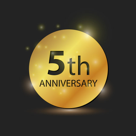 Gold circle plate Elegant logo 5th year anniversary celebrationのイラスト素材