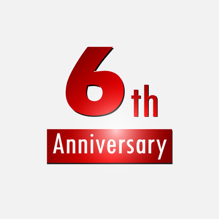 Red 6th year anniversary celebration simple logo white backgroundのイラスト素材