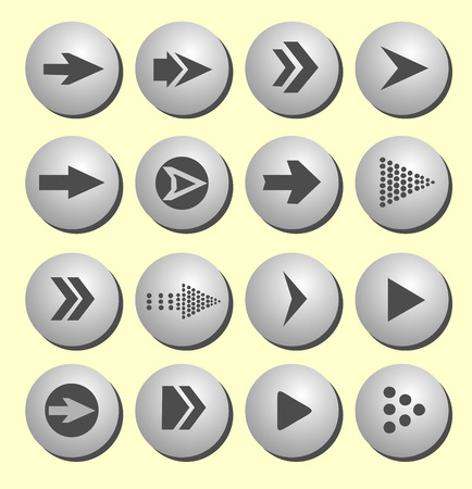 Arrow sign icon set. Simple circle shape internet button on yellow background. Vector illustration for web designのイラスト素材