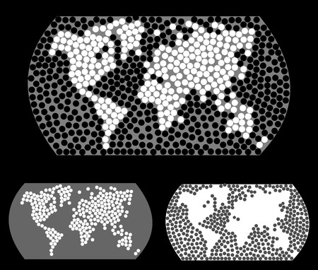 Black and white set of illustrations in the style of a mosaic. Peace. Oceans and continentsのイラスト素材