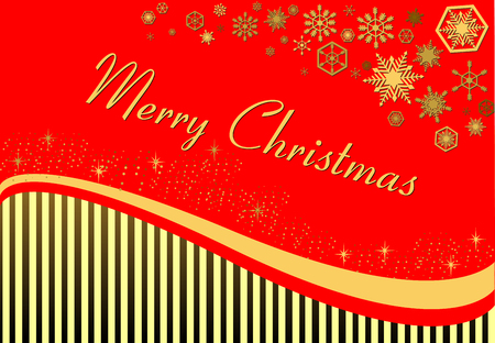 New Year's card on a red background with stripes and snowflakes.のイラスト素材