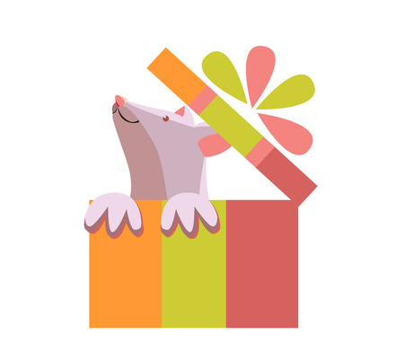 Mouse in a gift box. Gift with a bowのイラスト素材