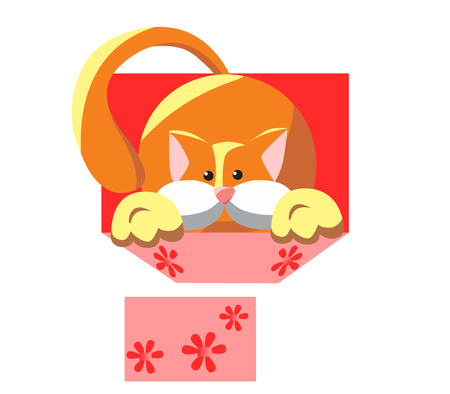 Fluffy kitten in a box. Surprise on holiday.のイラスト素材
