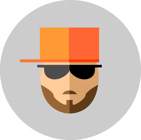 Fashionable man with beard and mustaches in sunglasses and a baseball cap. Style flatのイラスト素材