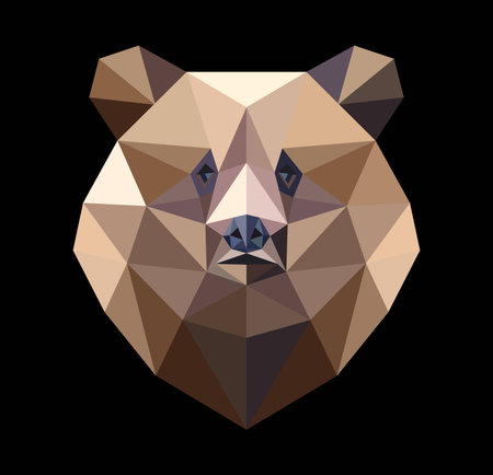Brown bear in the style of the polygon. Fashion illustration of the trend in style on a black background.のイラスト素材