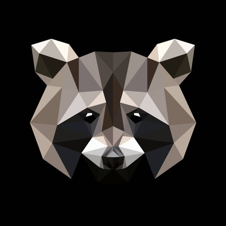 Raccoon in a polygon style. Fashion illustration of the trend in style on a black background.のイラスト素材