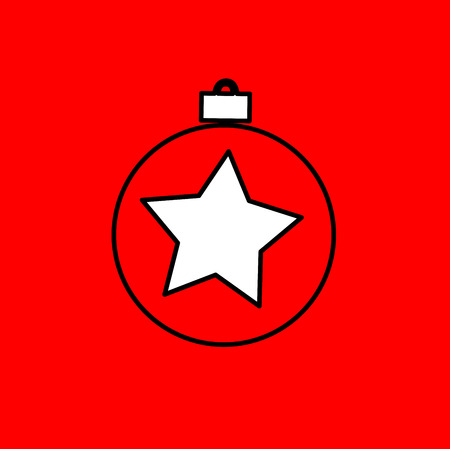 Simple icon with the image of a black contour Christmas ball on a red background. Fashion illustration in a flat style.のイラスト素材