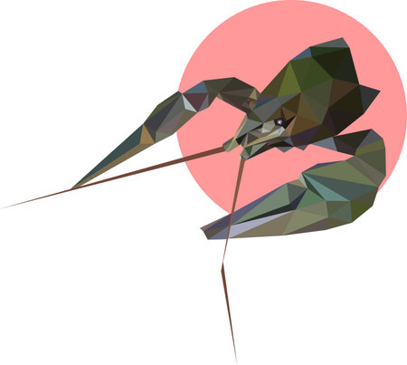 Cancer polygon style. Fashion illustration of the trend in style on a pink background. Portrait of a sea animal with a mustacheのイラスト素材