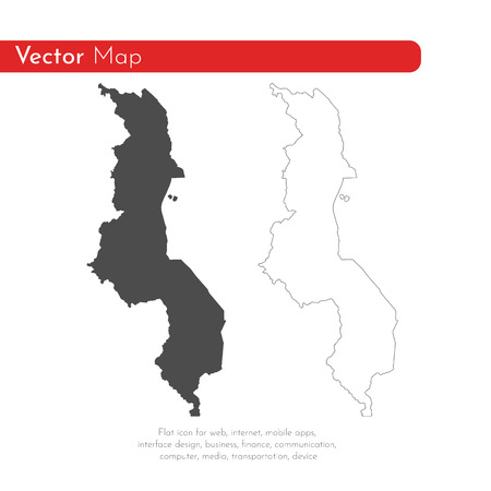 Ilustración de Vector map Malawi. Isolated vector Illustration. Black on White background. EPS 10 Illustration. - Imagen libre de derechos