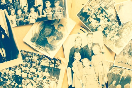 Khabarovsk / Russia - 04.02.2018: Family album with old photos. Children, men and women. Family...