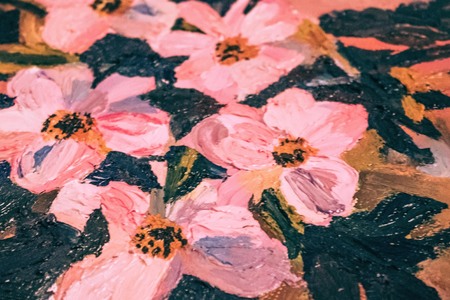 Pink flowers, oil painting on canvas. Art, creative. The background is blurred.
