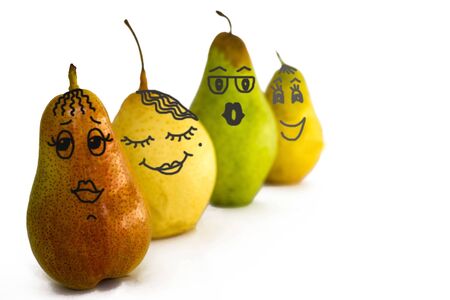 Various female figures. Different shape and size. Freedom of choice. Pears of different colors. Figure made by the author.の写真素材